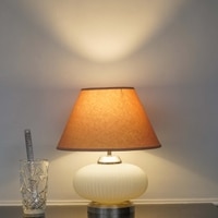 MALOTO Frosted White Glass and Chrome Finish Metal Table Lamp With Beige Cotton Shade