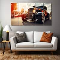 The Castle Decor Vintage Car Art Wall Painting Wooden Framed Digital Painting 27x48 Inch