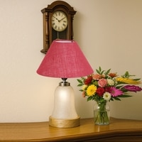 Devansh Conical Pink Jute Shade Lamp With Wood & Mosaic Glass Base For Decoration/Office/Home/Gifting/Study For Decoration/Office/Home/Gifting/Study -(10X10X14.5) Inches -A