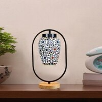 Devansh Multicolor Glass Wooden & Iron  Table Lamp -17 Inch Height  -Cpo