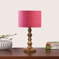 Devansh Pink Jute Table Lamp With  Wood Natural Base (7X7X15.5 Inches)-11