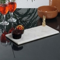 Marble Platter Rectangular With Gold Finish Metal Piece Attachment