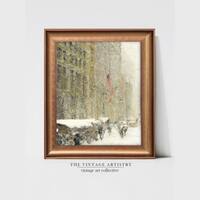 Artistry Brown Green Winter Cityscape Framed Canvas Canvas Wall Prints Set of 1 Multicolor Matte