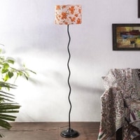 Finnian Multicolour Fabric Floor Lamp with Black Iron Base