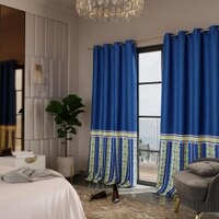 Stoa Paris Satin Curtain for Door, 70% Blackout Curtains, Set of 2, Versailles - Blue Monarch with Back Lining