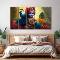 The Castle Decor Bal Gopal Wall Painting Wooden Framed 27x48 Inch (Style 3)