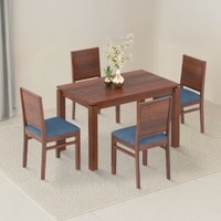 Atlas Solid Wood 4 Seater Dining Table With 4 Atlas Dining Chairs (Finish : Honey, Chair Colour : Baltic Blue)