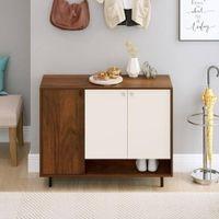 Prorage Engineered Wood Dual Tone 3 Doors Shoe Rack Cabinet Slipper Footwear Stand Organizer with Knobs and One Open Shelve Design Up to 12 Pairs for Home (Brown Maple & White)
