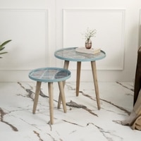 Phool Round Nesting Tables with Wooden Legs, Side Tables, Wooden Tables, Living Room Decor by A Tiny Mistake