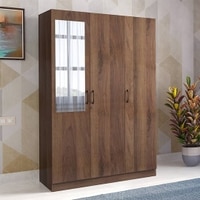 Zoey Engineered Wood 3 Door Wardrobe With Mirror in Classic Walnut Finish