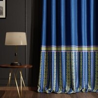 Stoa Paris Satin Long Door Curtain, 70% Blackout Curtains, Set of 1, Versailles - Blue Monarch with Back Lining