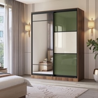 Velora Premium 2 Door 8ft Sliding Wardrobe with Mirror in Double Cream Olive Green Classic Walnut