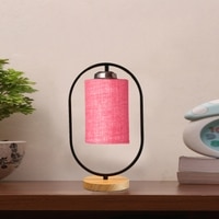 Devansh Pink Jute Drum  Wooden & Iron Table Lamp -17 Inch Height  -K