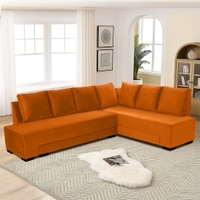 Melo 3 Seater Right Sectional Velvet Sofa Cum Bed in Orange colour