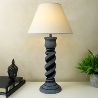 Grey Stone Finish Handpainted And Hancarved Distress Wooden Table Lamp