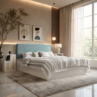 Kosha Engineered Wood Queen  Size Bed With Hydraulic Storage (Melamine Finish, White Colour)