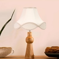 Devansh Off-White Cotton Vintage  Lamp With Wood Base (12X20.3)