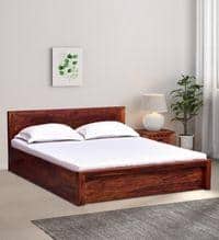 Monaco Solid Wood King Box Storage Bed In Honey Oak Finish