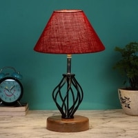 Camilla Maroon Jute Table lamp with Wood & Iron Base