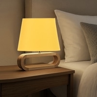 Devansh Yellow Cotton Table Lamp With  Wood Natural Base -6