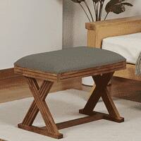 Calveshire Solid Wood Ottoman in Grey Fabric