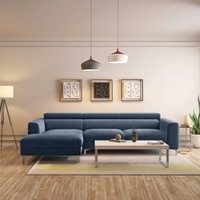 Chelsea Left Aligned 3 Seater Sectional Fabric Sofa (Lapis Blue)