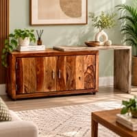 Dublin Sheesham Wood Minimalist Sideboard in Teak Finish