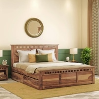 Fidora Solid Wood King Size Drawer Storage Bed In Teak Finish