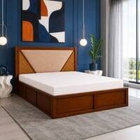 Shilp Solid Wood Compact Queen Bed Hydraulic Storage Provincial Teak Finish Mattress 60 x 72 Inches