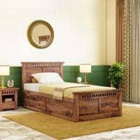 Fidora Solid Wood Single Storage Bed In Teak Finish