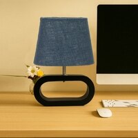Devansh Blue Jute Table Lamp With Wood Black Base -13