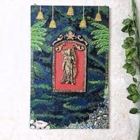 Multi Color Wooden Wall Art Panel with hand made God's idol Cone Art Work of Marble Dust and Clay