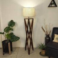 Ignis Wooden Floor Lamp with Brown Base and Jute Fabric Lampshade
