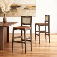 Weber Solid Wood and Cane Bar Chair (Danish Walnut Finish, Nappa Tan Leatherette Colour)