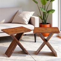 Darcy Sheesham Wood Contemporary Rectangle Set Of 2 Tea Table  Side Tables In Natural Teak Finish