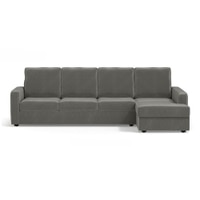 Apollo Compact Sofa (Colour : Ash Grey Velvet, Cushion : Soft, Back Type : High Back, Seating Capacity : Right Aligned 3 Seater + Right Aligned Chaise + Ottoman)