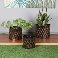 Cross Hammered Planter Set Of 3 In Black And Gold Colour