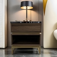 Huch Series Bedside Table with Stone Top and MS Powder Coated Gold Base