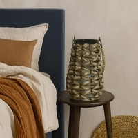 Luxe Home Hanging Bamboo Lantern with Handle or Glass Jar - 2025-115-3 Brown (32x20x20 cm)