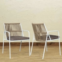 Crema Outdoor Accent Patio Weaving Chair Set of 2 in Ivory White