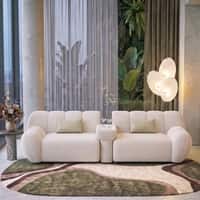 Cannoli 3 Seater Fabric Sofa with Marble Top Table in Pearl Cloud Colour