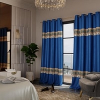 Stoa Paris Satin Curtain for Door, 70% Blackout Curtains, Set of 2, Versailles - Celestial Blue with Back Lining