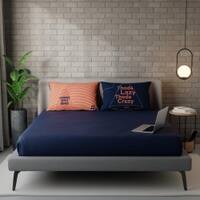 Stoa Paris Satin Bedsheet for Double Bed heet for Navy Blue & Orange, Thoda Lazy Thoda Crazy