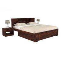 Samana Solid Wood King Storage Bed In Walnut Matte Finish