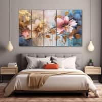 The Castle Decor Abstract Flower Wall Art Set of 5 Digital Painting 27x48 Inch