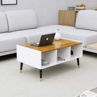 Hexa Engineered Wood Coffee Table With Storage And Open Rack In Frosty White And Giant Wood