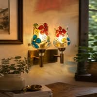 Devansh Metal Electric Wall Light in Gold Colour with Pink Shade Count of 1 Light