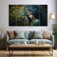 The Castle Decor Krishna Ji Wall Painting Wooden Framed 27x48 Inch (Style 17)