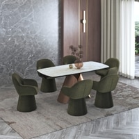 Aeris Ceramic 4 To 6 Seater Extendable Dining Table With 4 Selene Dining Chairs (Finish : Rome Travertine, Chair Colour : Green)