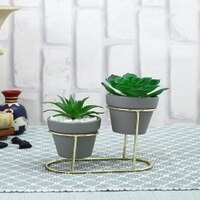 Golden Accent Dual Planter With Artificial Plants